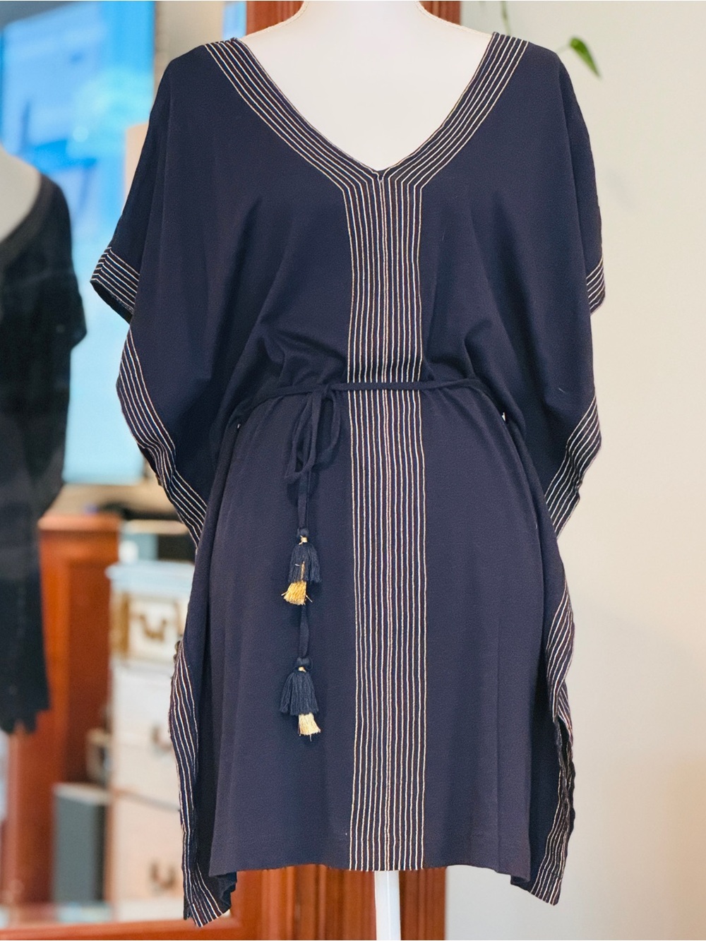 Boden Navy Swim Coverup with Tassel Waist Tie